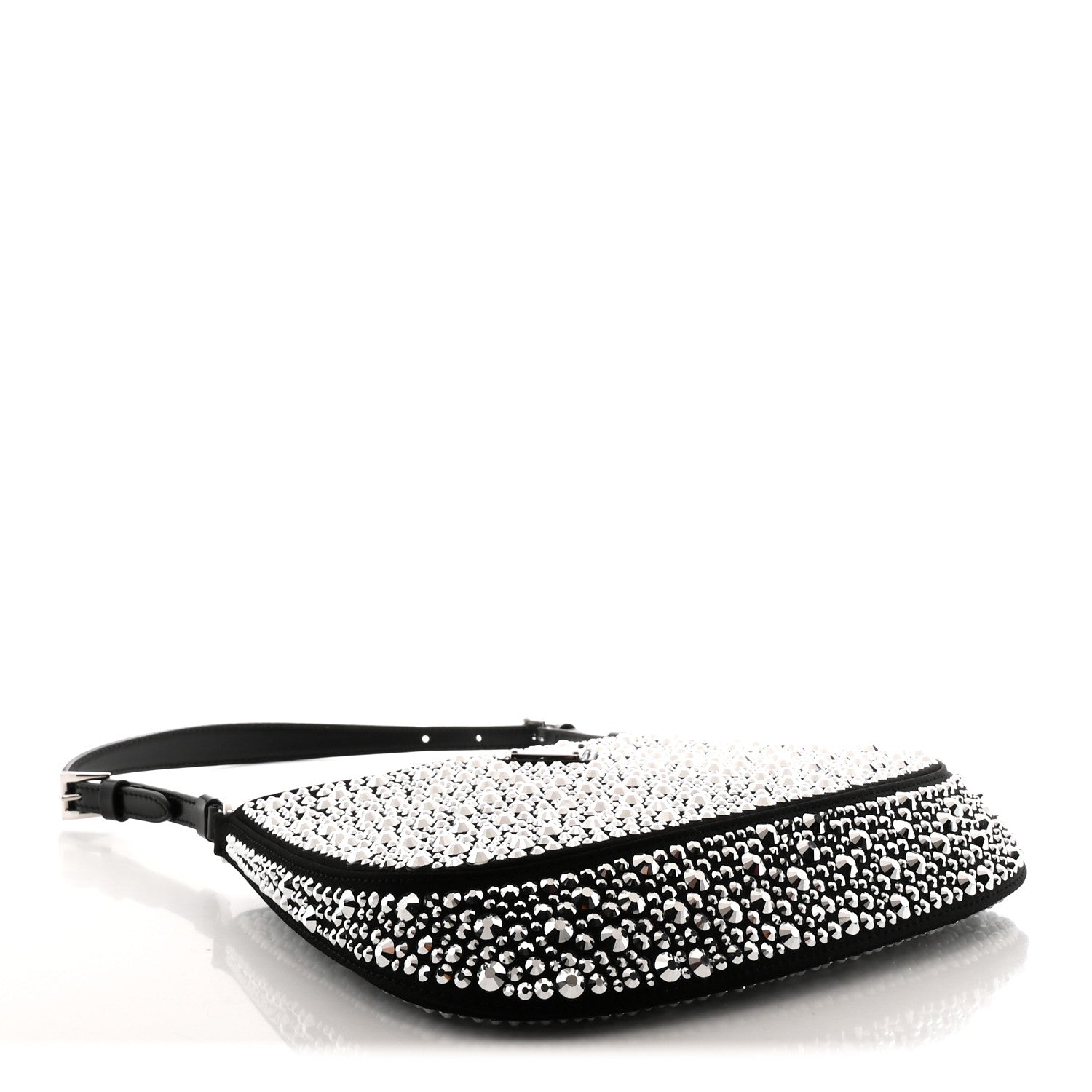 Prada Satin Crystal Cleo Adjustable Strap Shoulder Bag Metal 4 of 13
