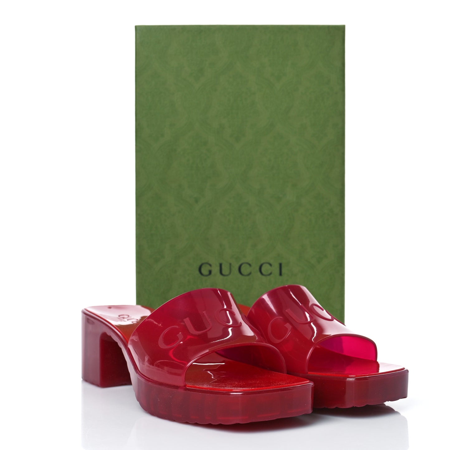 Rubber Gucci Logo Womens Platform 20/60mm Slide Sandals 39 Transparent Hibiscus Red