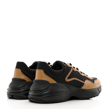 Gucci Monogram Textured Dollar Calfskin Mens Rhyton Sneakers 8 Black Khaki Beige 4 of 10