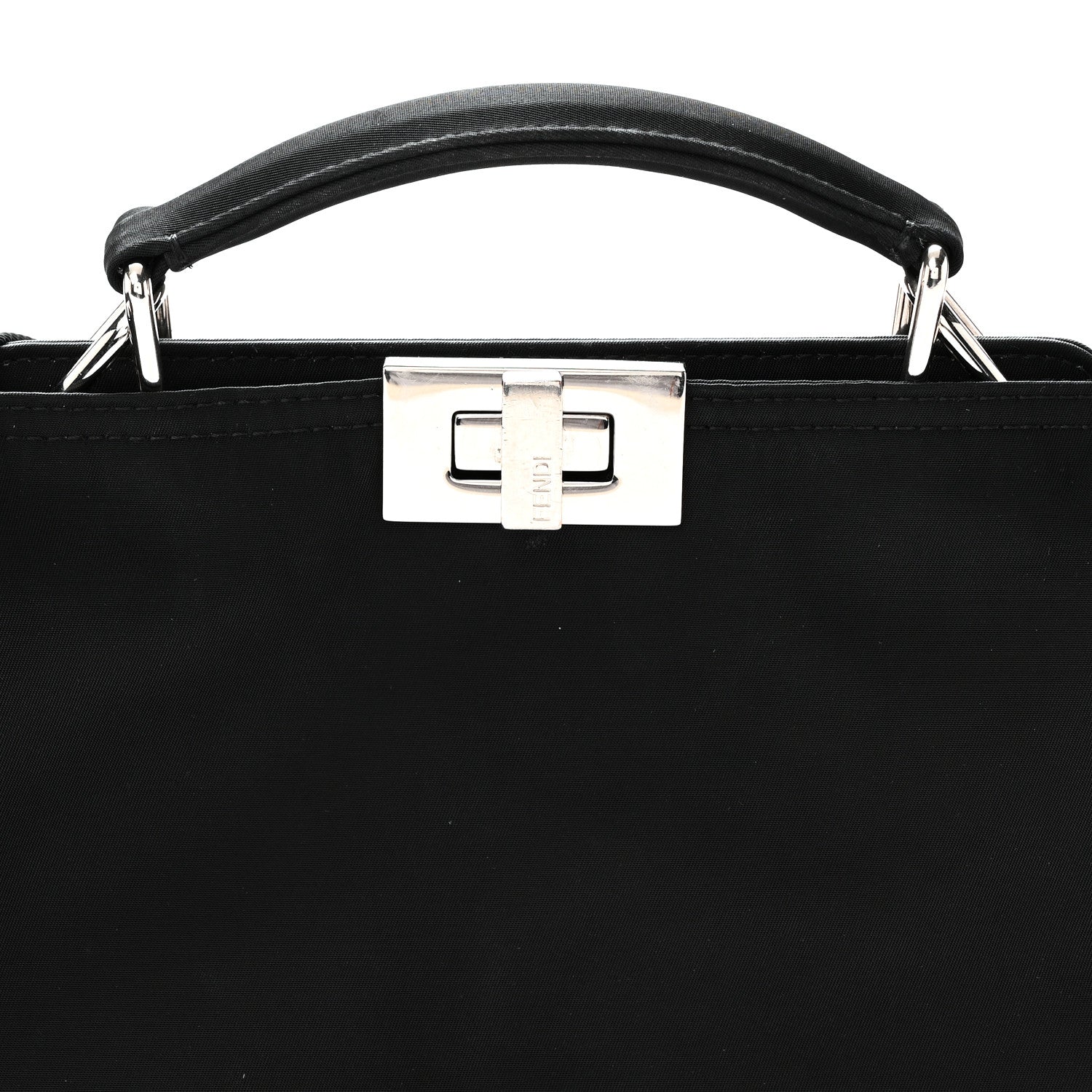 Fendi Nylon Vitello Cover Logo Embossed Mini Peekaboo I SEE U Satchel Black White 7 of 9
