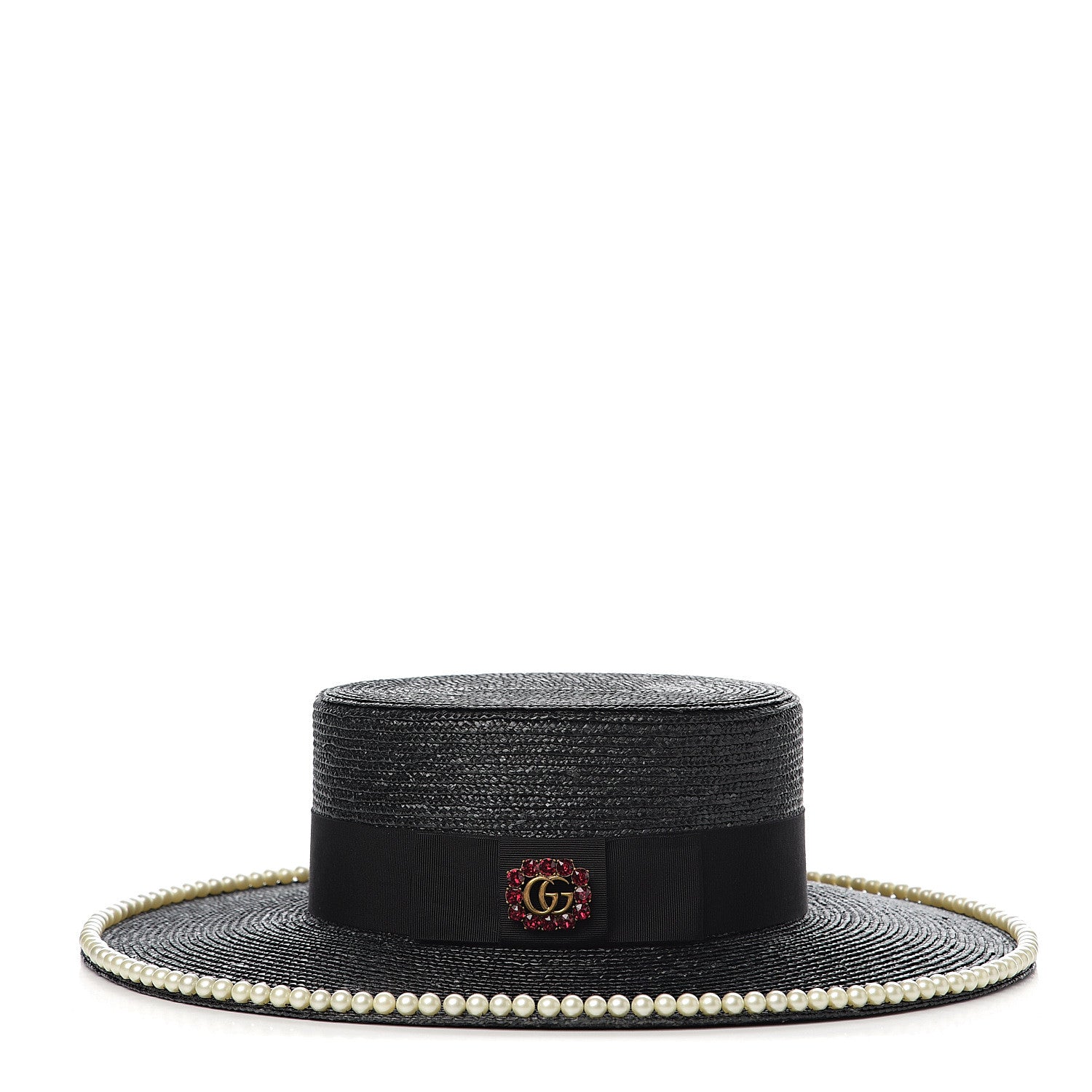 Gucci Straw Pearl Embellished Notte Hat S 56 1 of 5