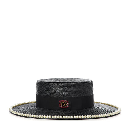Gucci Straw Pearl Embellished Notte Hat S 56 1 of 5