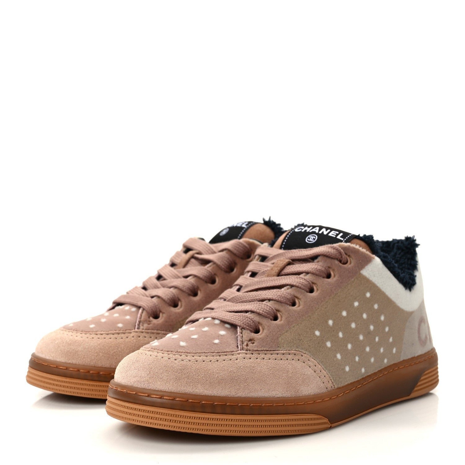 Chanel Fabric Suede Calfskin Logo Sneakers 36 Light Beige 3 of 9