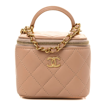 Chanel Lambskin Quilted Top Handle Mini Vanity Case With Chain Beige 1 of 9