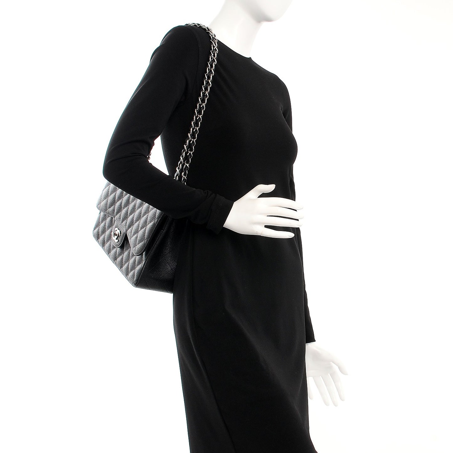 Caviar Quilted Jumbo Double Flap Black