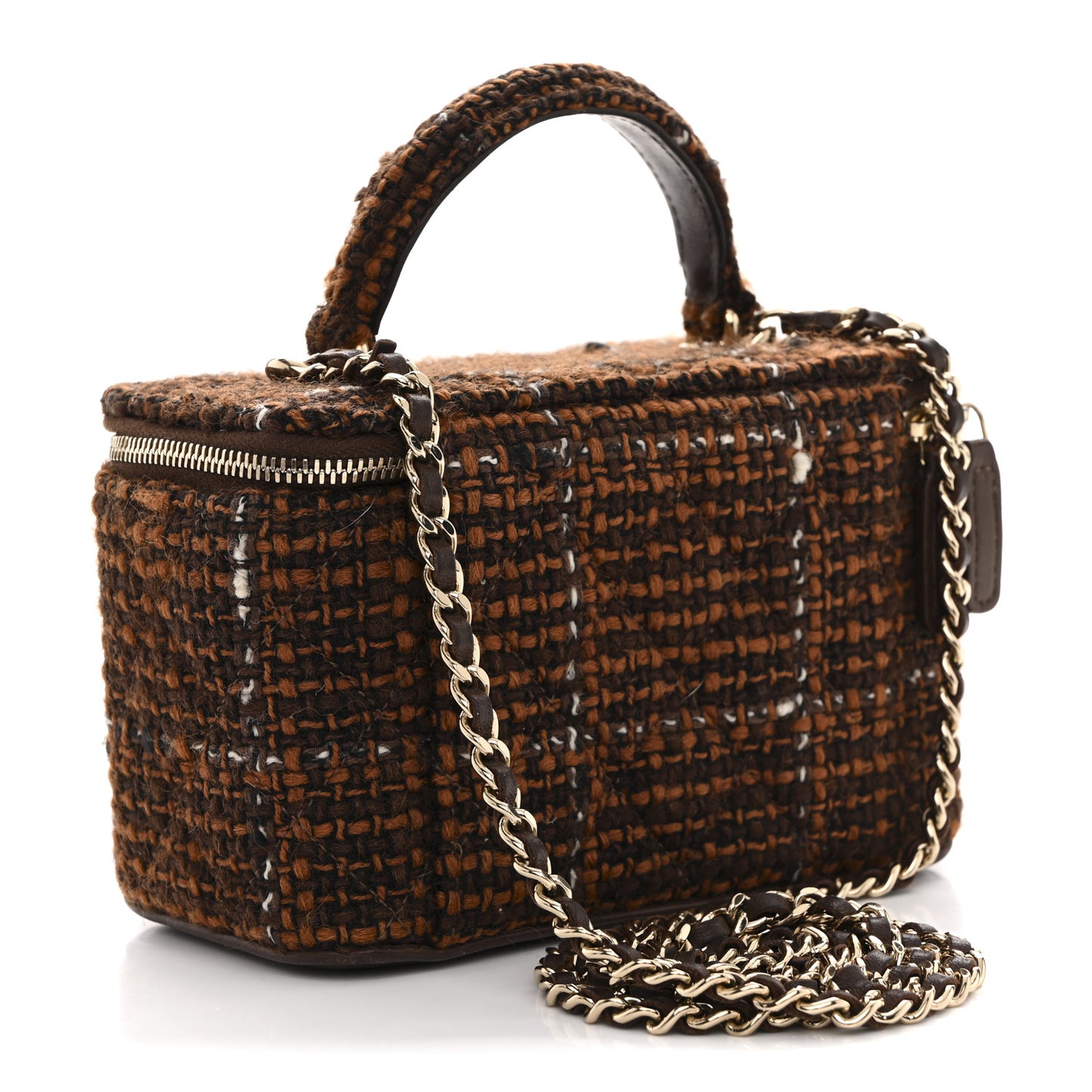 Tweed Small Top Handle Vanity Case With Chain Brown Multicolor