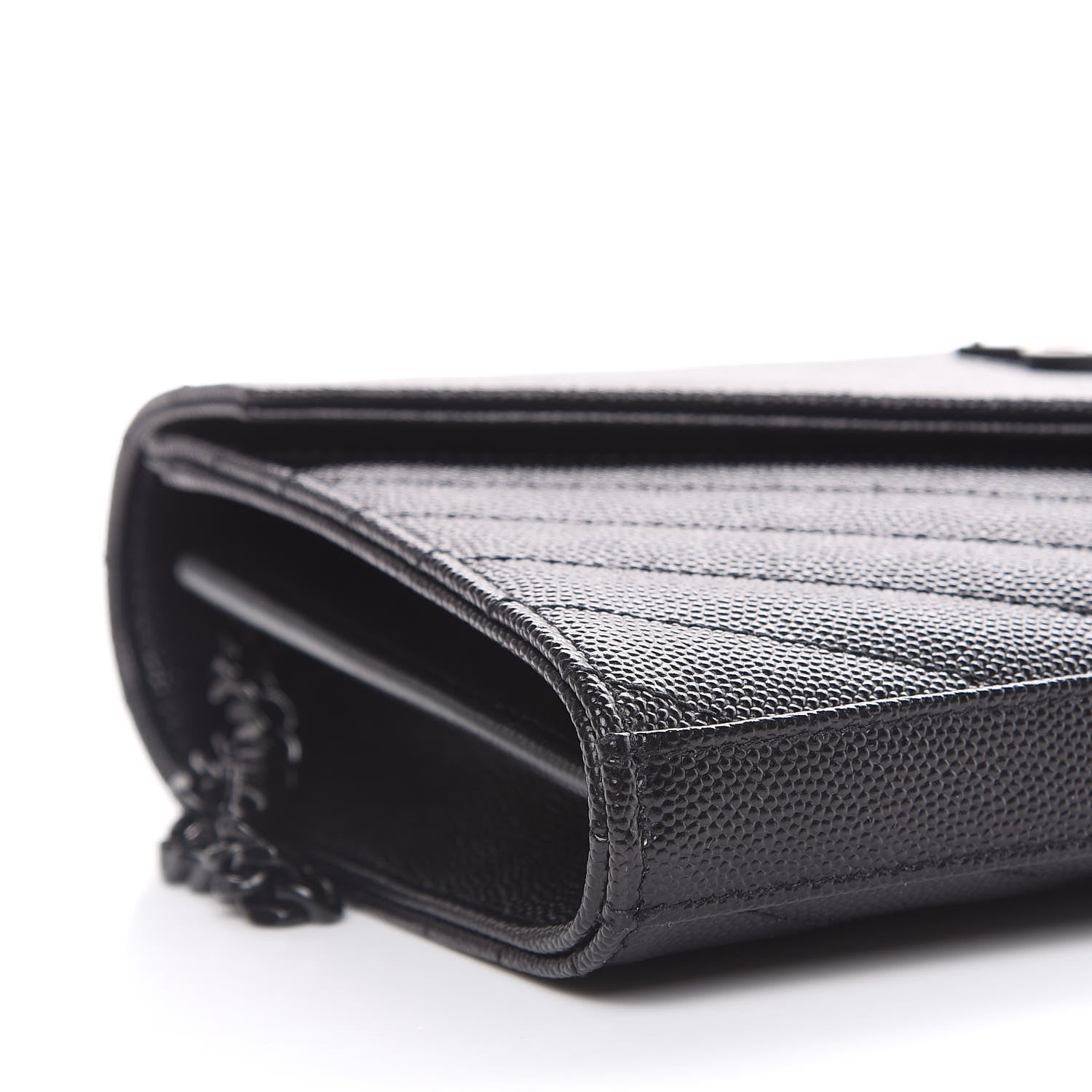 Saint Laurent Grain De Poudre Matelasse Chevron Monogram Chain Wallet Black 6 of 10