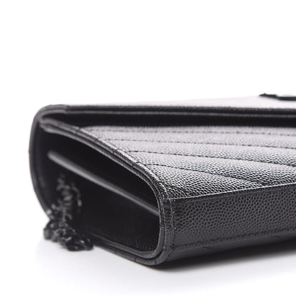 Saint Laurent Grain De Poudre Matelasse Chevron Monogram Chain Wallet Black 6 of 10