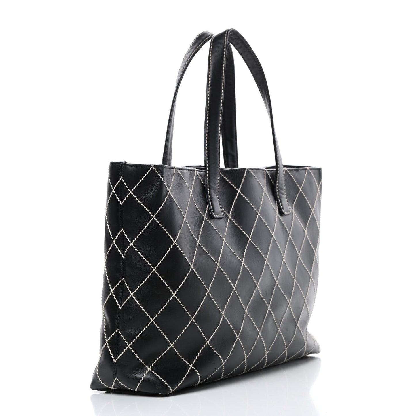 Calfskin Wild Stitch Large Tote Black