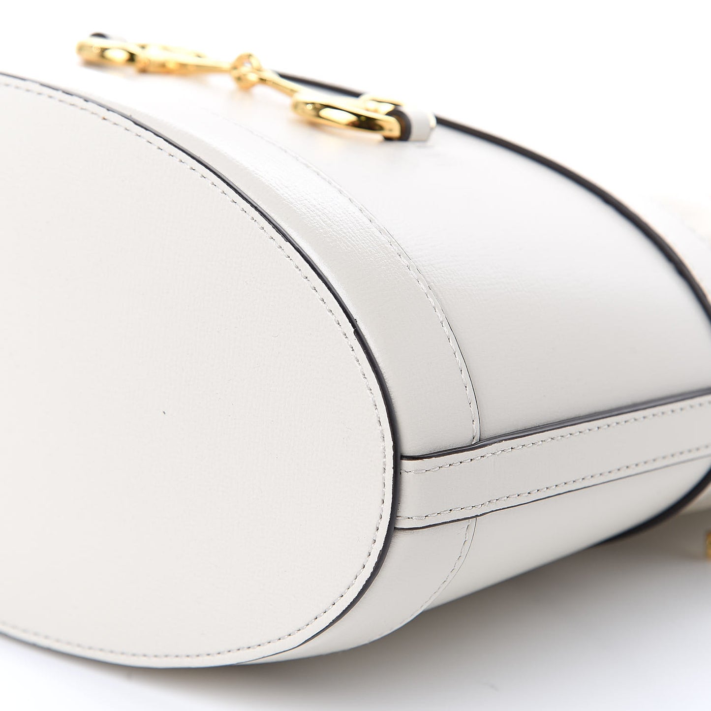 Azalea Sakai Calfskin Horsebit 1955 Drawstring Bucket Bag Mystic White