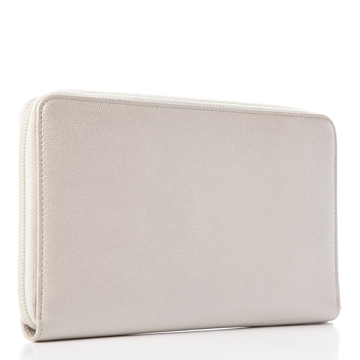 Metallic Caviar Large Sevruga Zip Around Organizer Wallet Silver