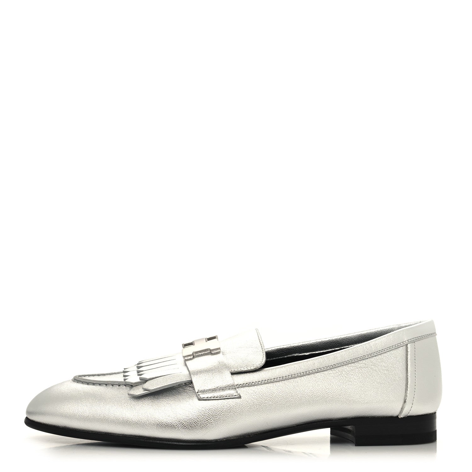 Hermes Metallic Goatskin Womens Royal Loafers 38.5 Gris Argente 1 of 10