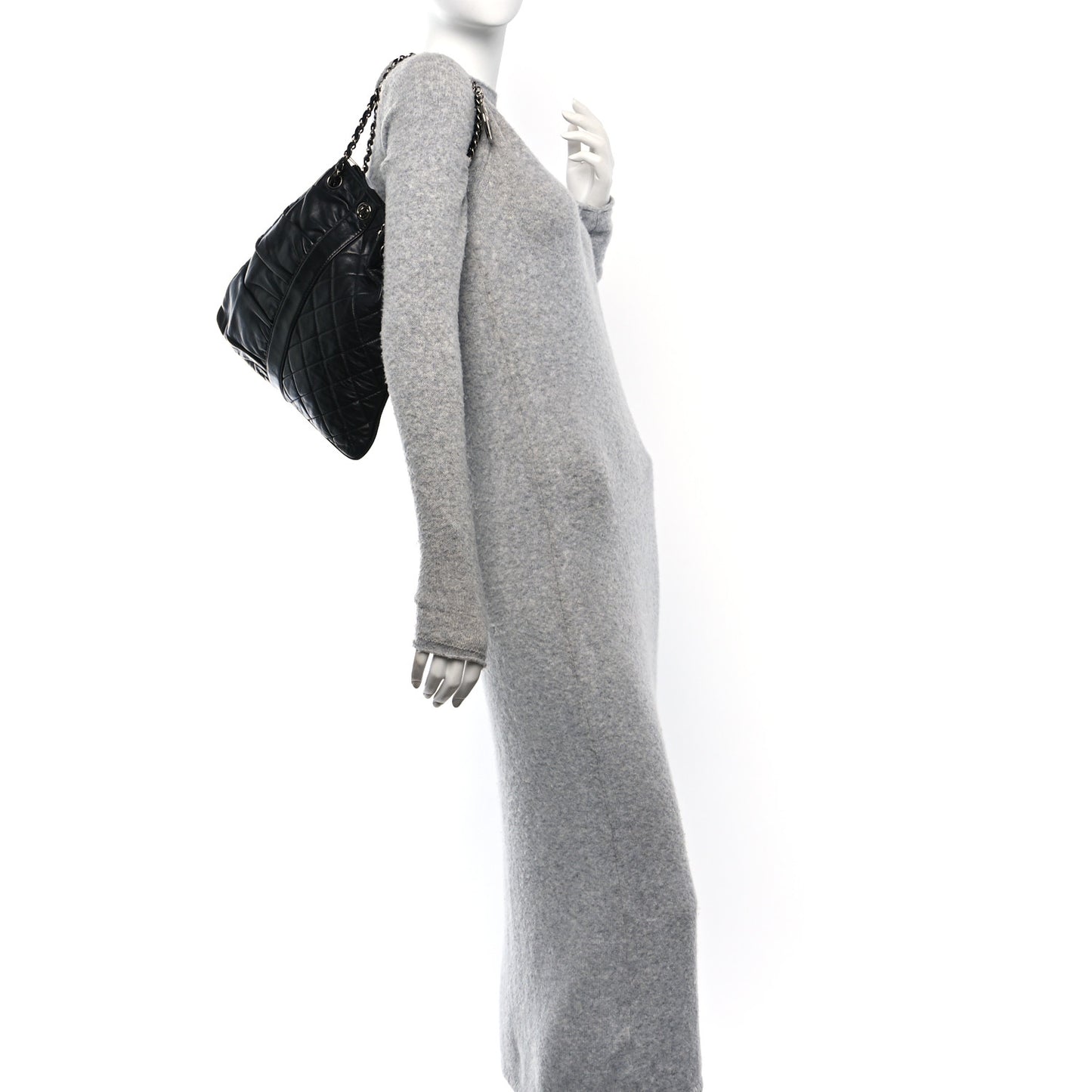 Lambskin Quilted Pile Ou Face Drawstring Bag Black