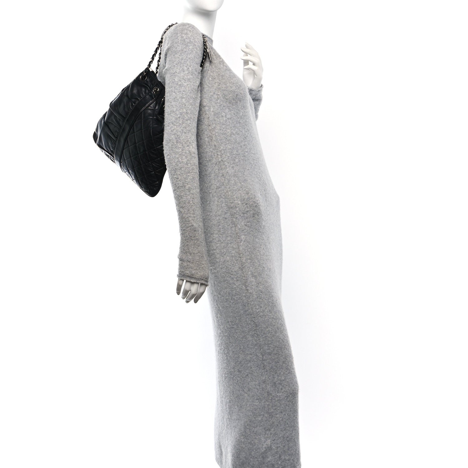 Chanel Lambskin Quilted Pile Ou Face Drawstring Bag Black 2 of 10