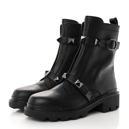 Valentino Garavani Calfskin Tonal Roman Stud 20/40mm Combat Boots 40 Black 3 of 13