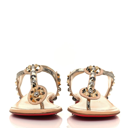 Christian Louboutin Studded Lame Metallic Patent Kaleitop T-Strap Sandals 36 Doudou 2 of 7