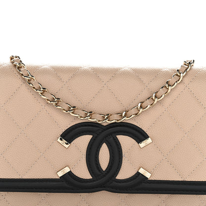 Chanel Caviar Quilted CC Filigree Wallet On Chain WOC Beige Black 9 of 13