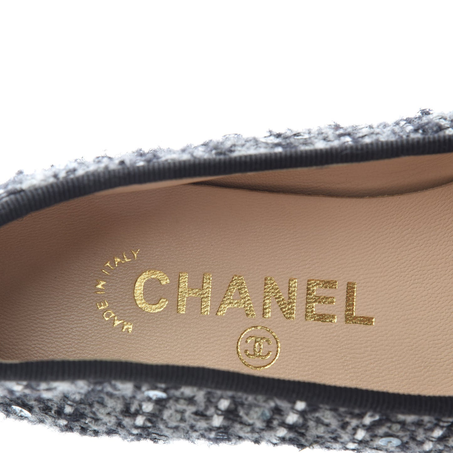 Tweed Patent Cap Toe Ballerina Flats 36.5 Grey Black White
