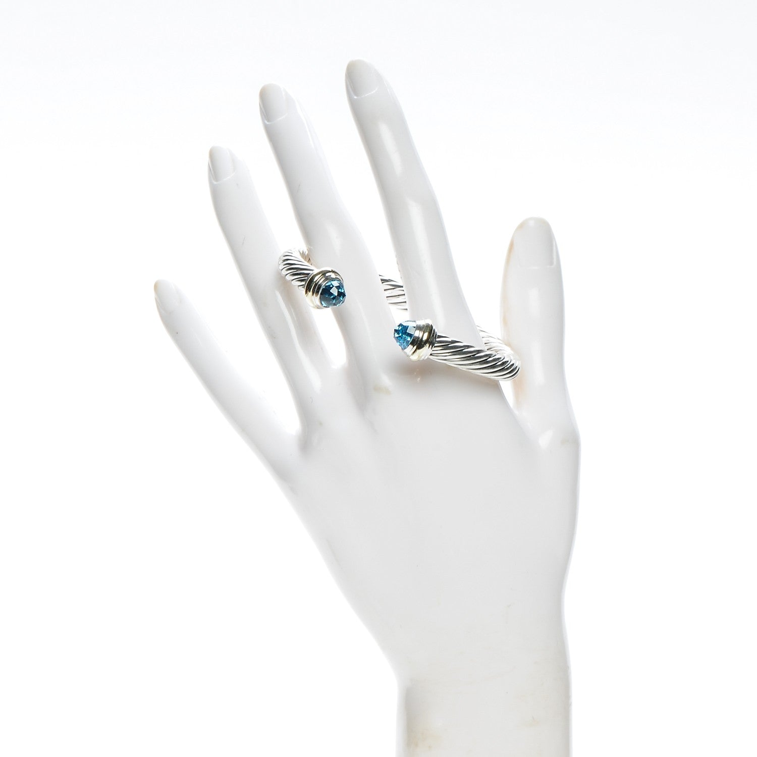 David Yurman Sterling Silver 14K Yellow Gold Blue Topaz 7mm Cable Classics Bracelet 2 of 4