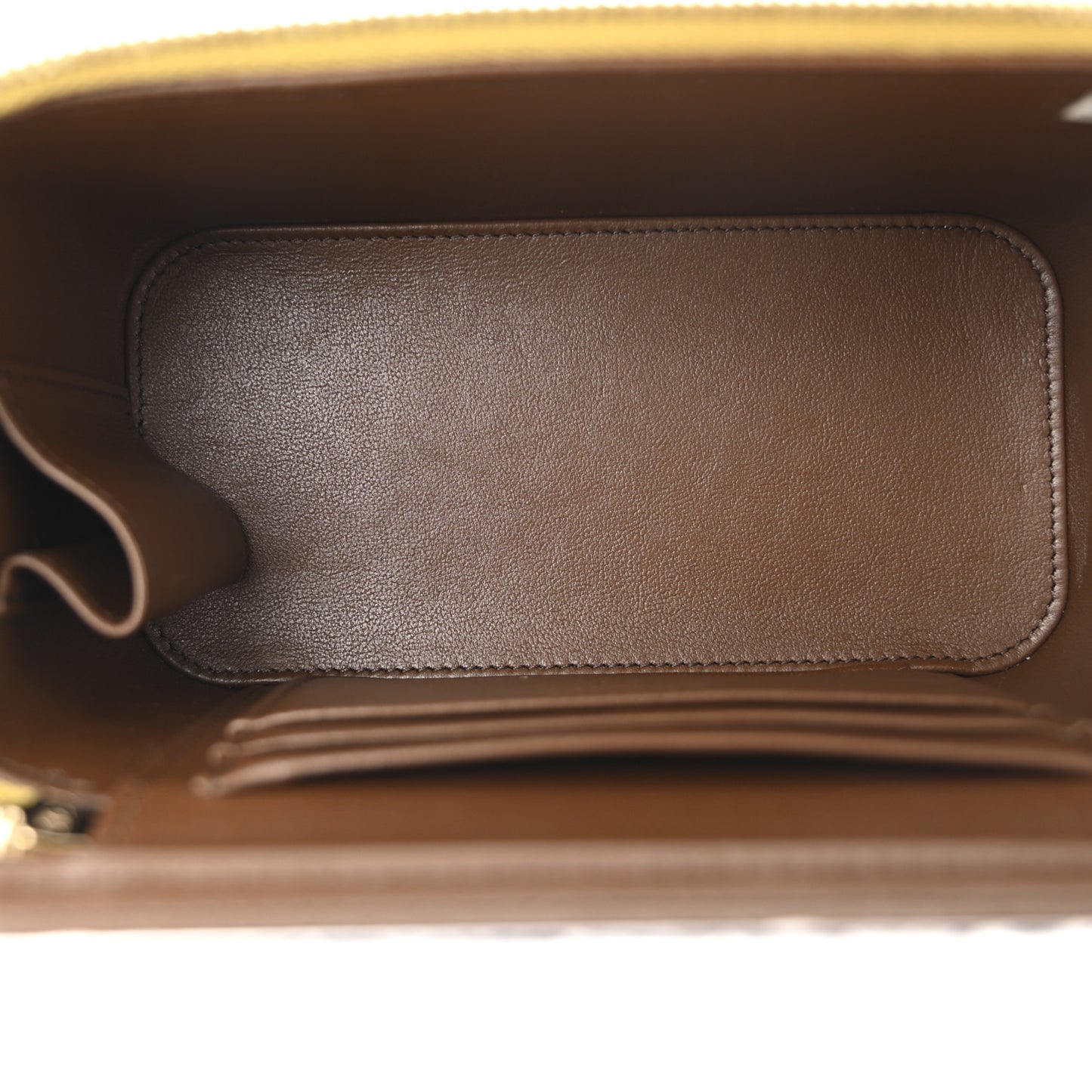 Lambskin Quilted Small Top Handle Vanity Case With Chain Green Brown