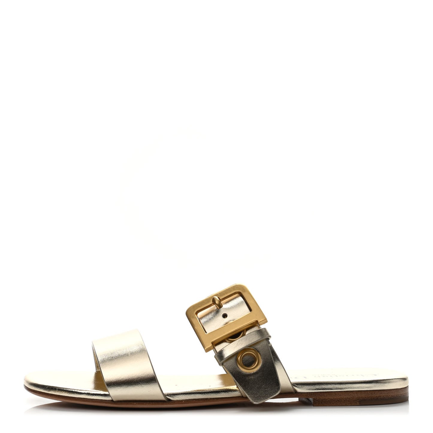 Laminated Calfskin D-Dior Slide Flat Sandals 36.5 Pale Gold