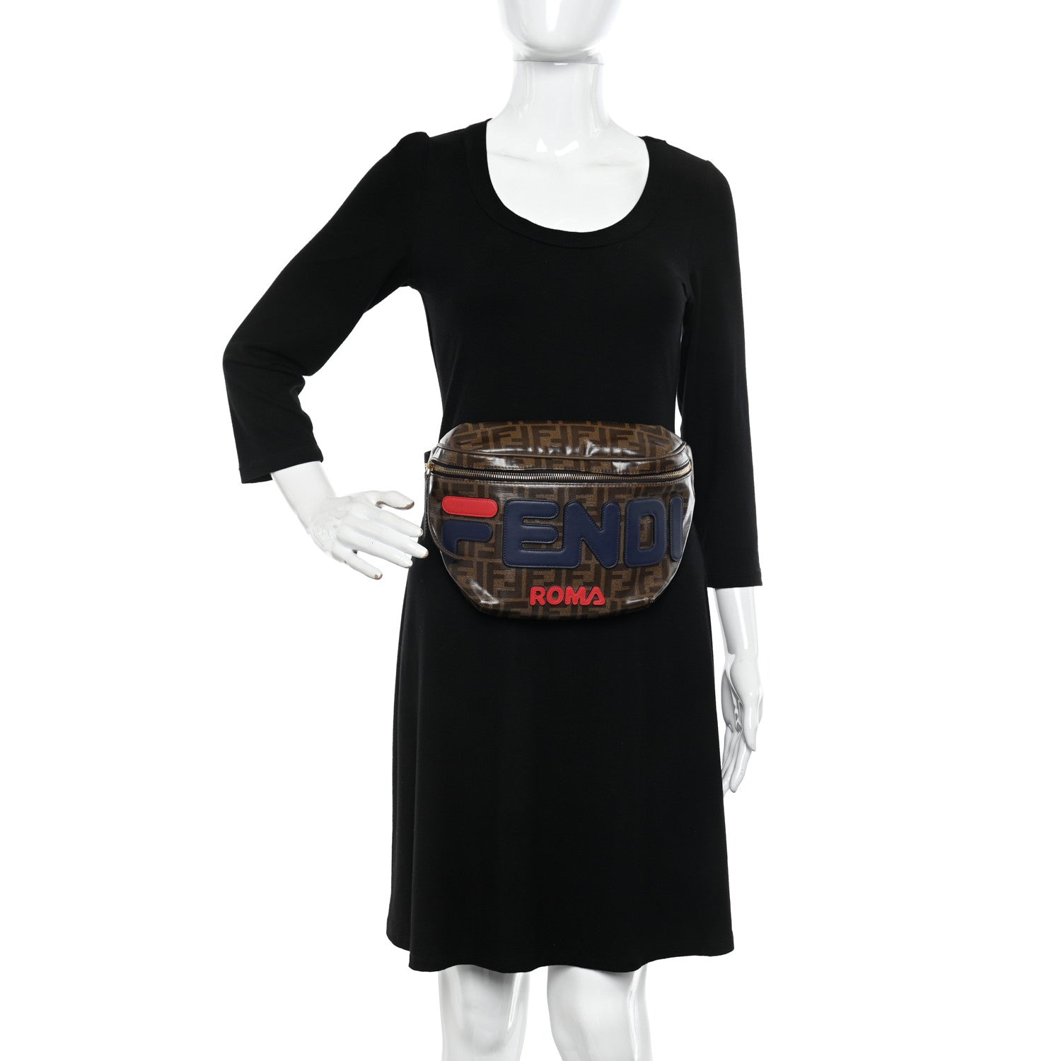 Fendi X FILA Glazed Fabric Vitello Century FF 1974 Mania Belt Bag Mogano Panna Blueberry 2 of 11
