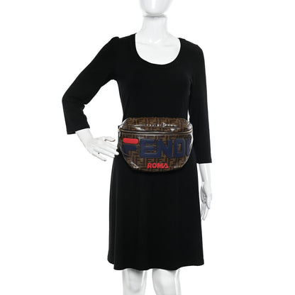 Fendi X FILA Glazed Fabric Vitello Century FF 1974 Mania Belt Bag Mogano Panna Blueberry 2 of 11