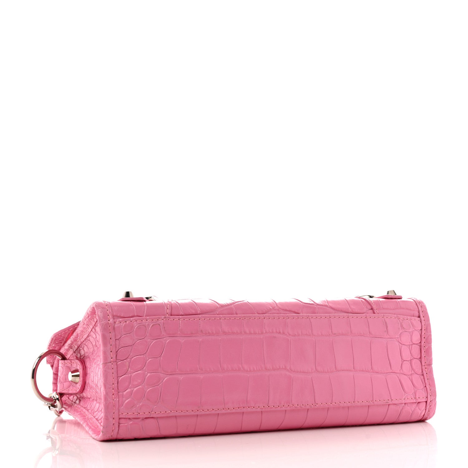 Balenciaga Shiny Supple Calfskin Crocodile Embossed Classic Silver Hardware Mini City Baby Pink 5 of 13