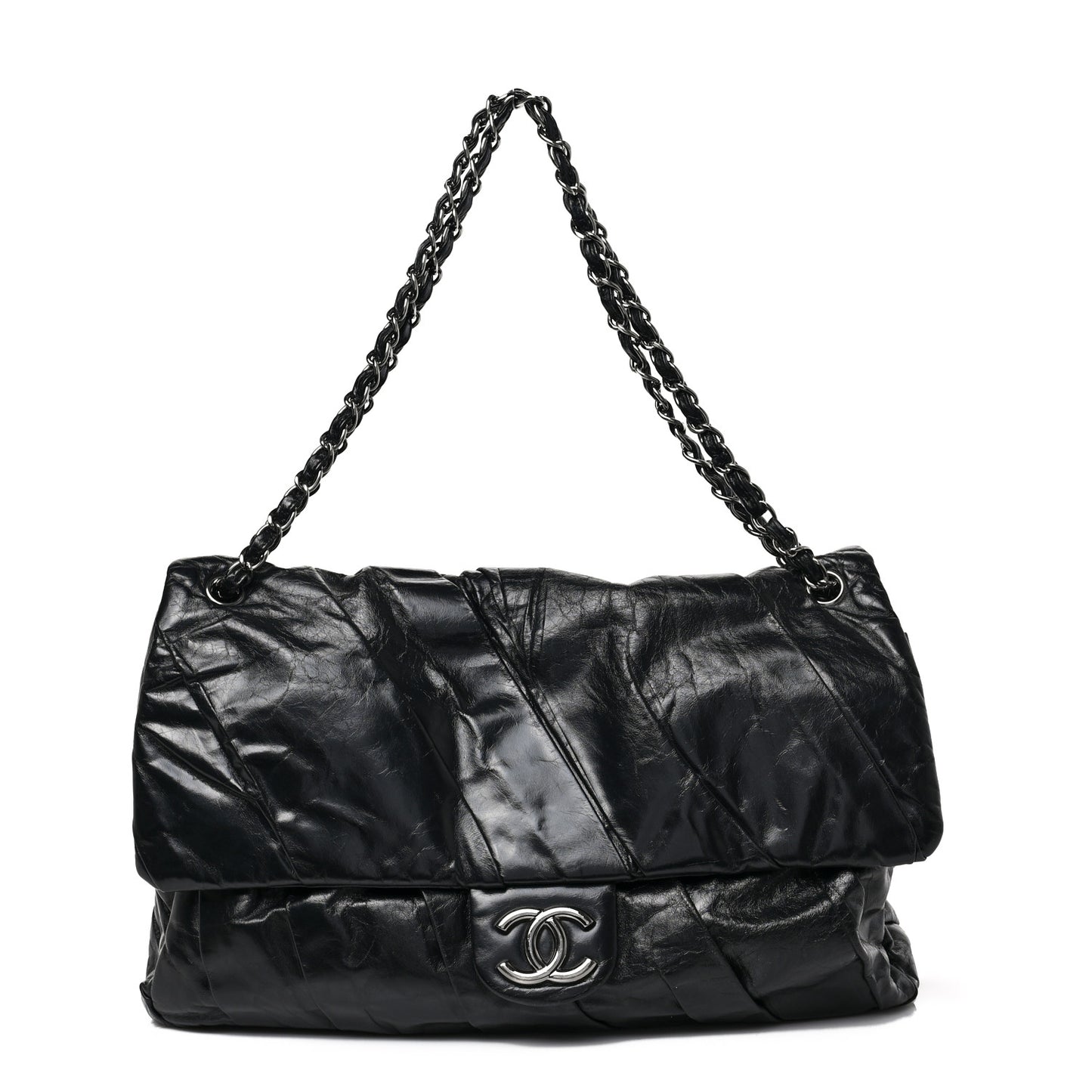 Glazed Calfskin Twisted Maxi Flap Black