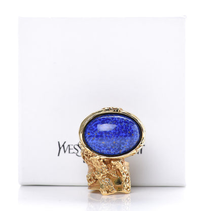 Saint Laurent Glass Cabochon Arty Ovale Ring 5 Gold Lapis 6 of 6