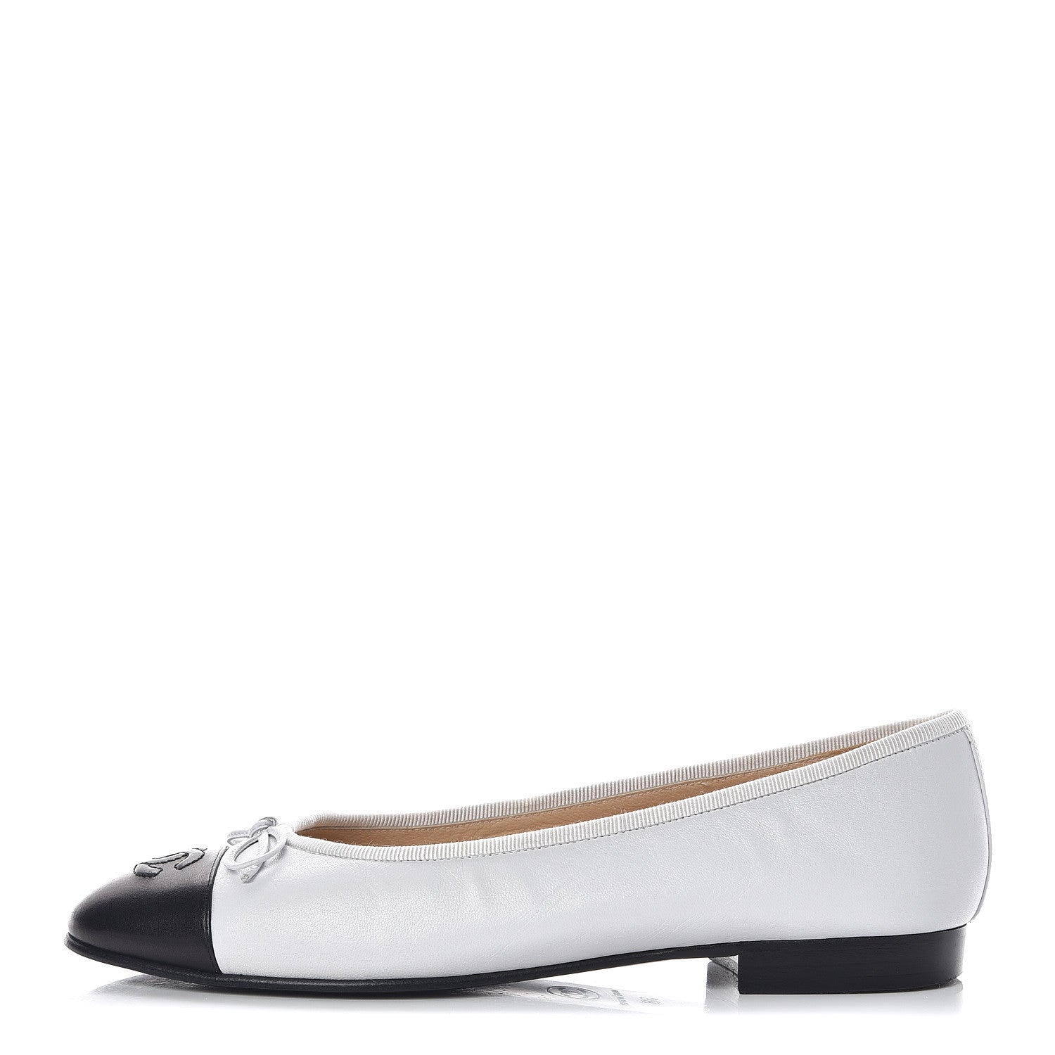 Chanel Lambskin Cap Toe Ballerina Flats 38 White Black 1 of 16