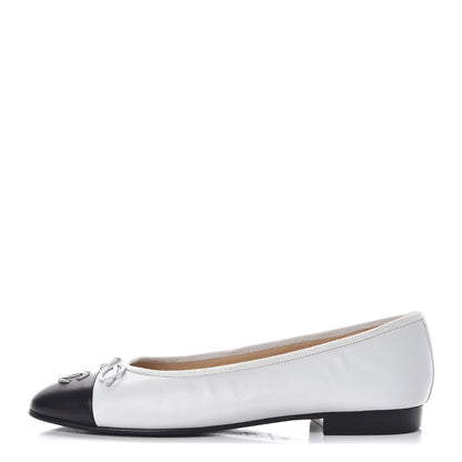 Chanel Lambskin Cap Toe Ballerina Flats 38 White Black 1 of 16