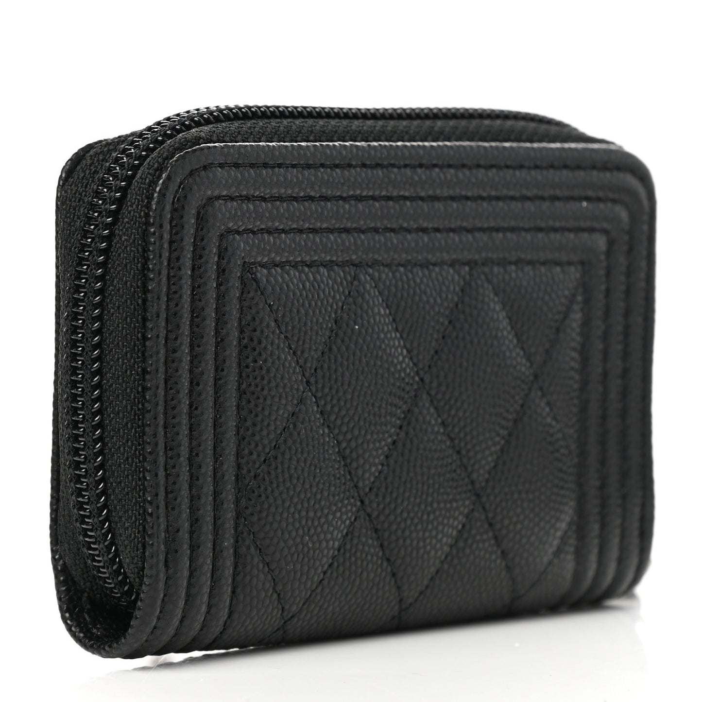 Caviar Quilted Boy Zip Around Coin Purse Wallet Black