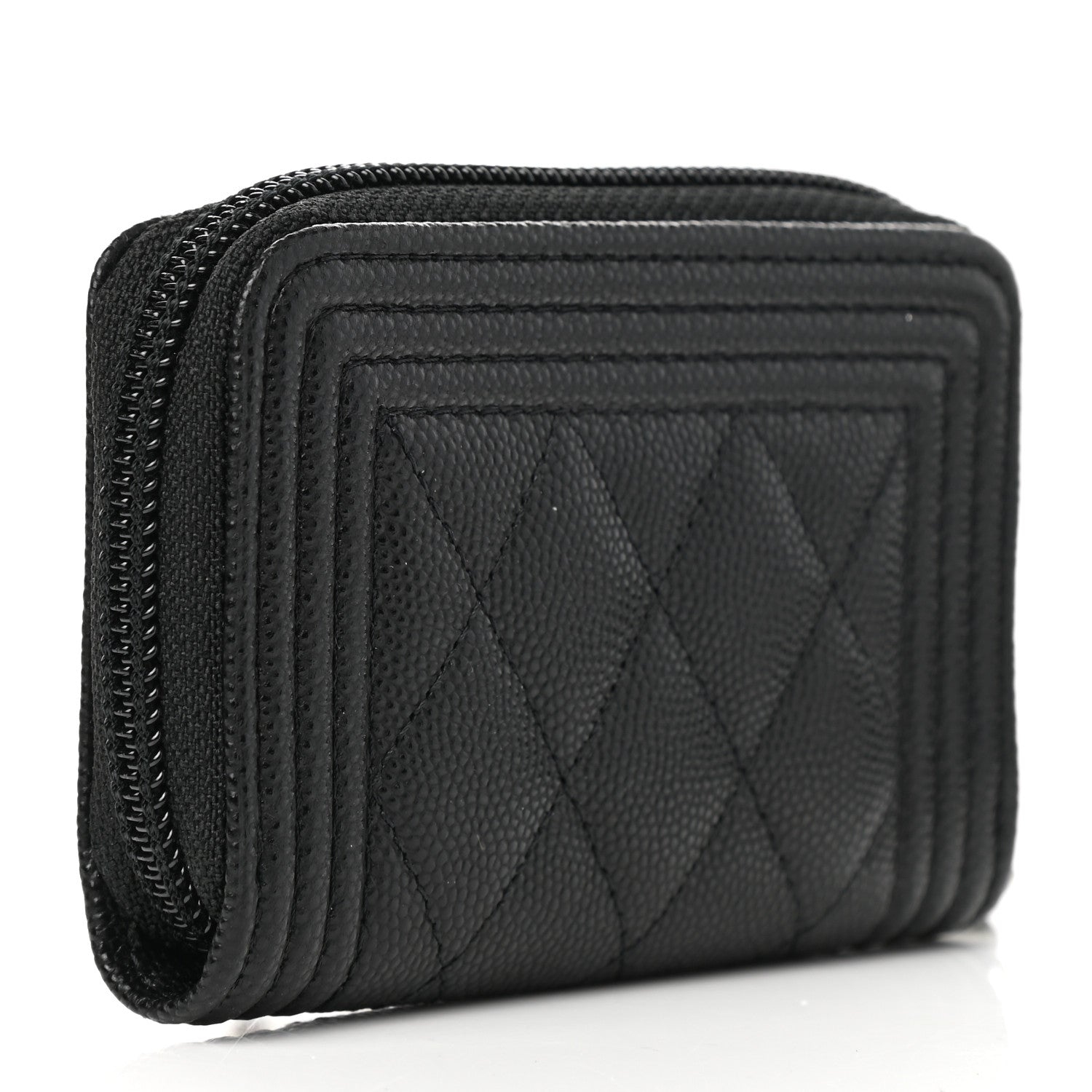 Chanel Caviar Quilted Boy Zip Around Coin Purse Wallet Black 3 of 8