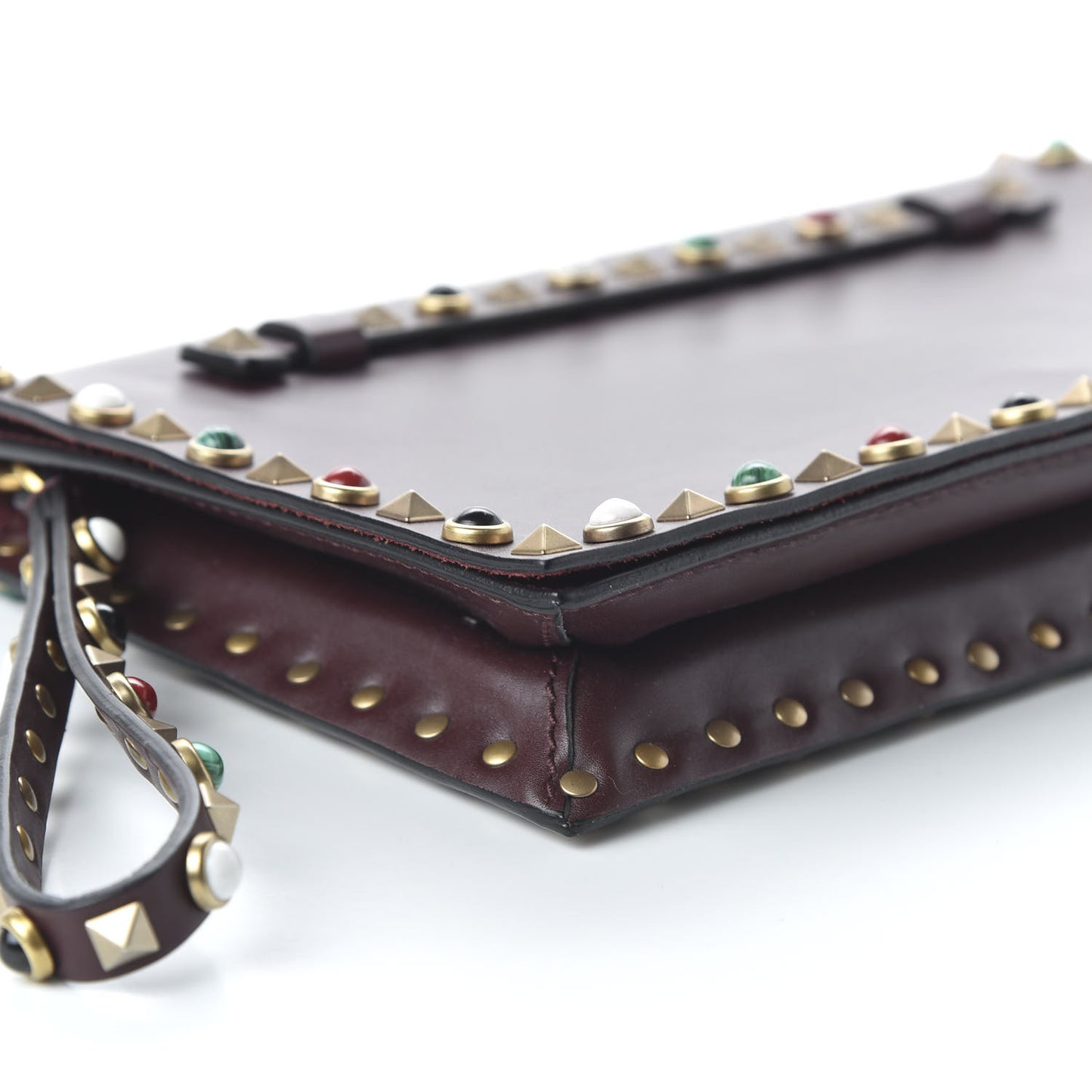Nappa Rockstud Rolling Wristlet Clutch Rubin