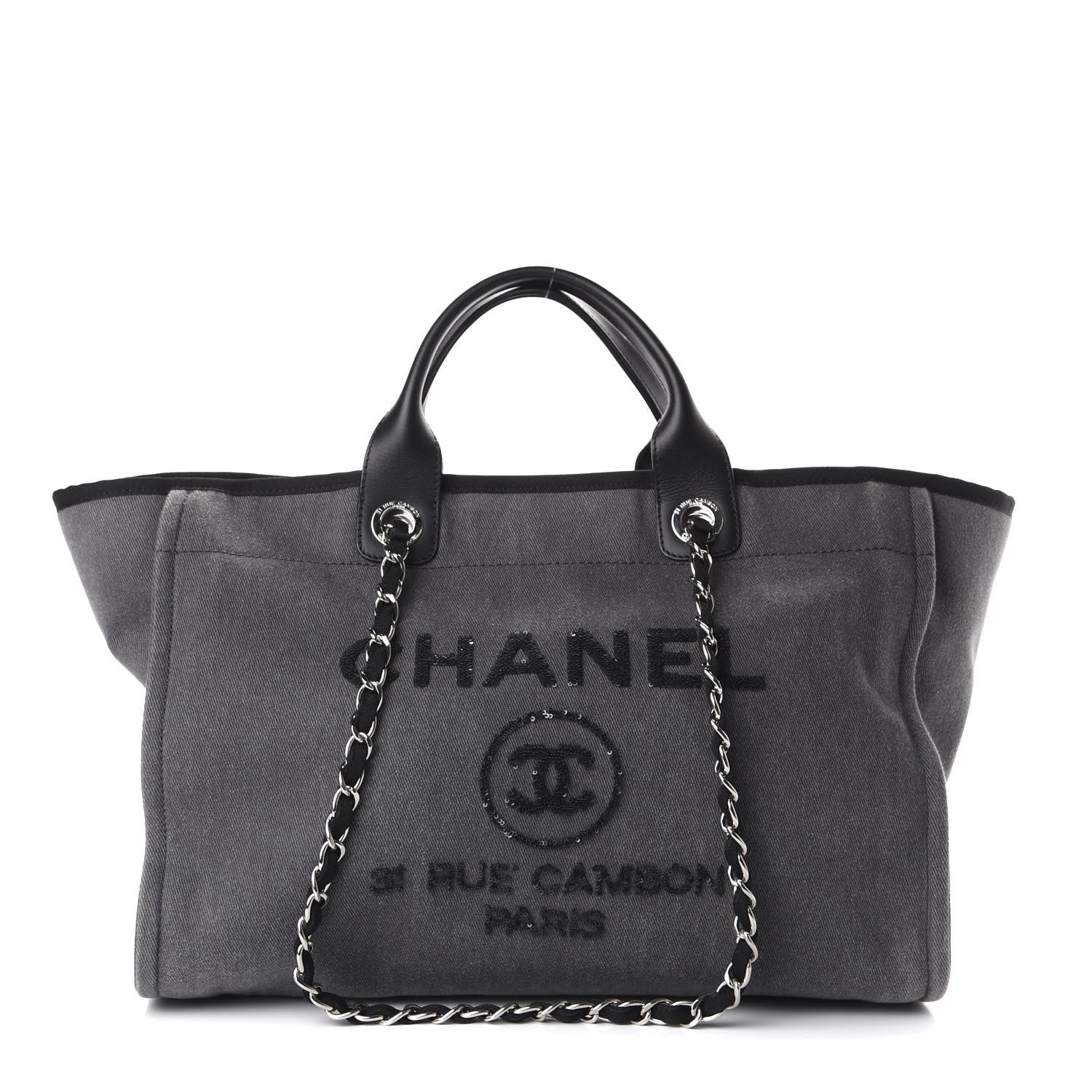 Chanel Canvas Sequin Medium Deauville Tote Charcoal 1 of 10