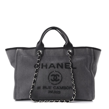 Chanel Canvas Sequin Medium Deauville Tote Charcoal 1 of 10