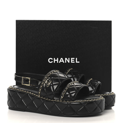 Chanel Shiny Lambskin Quilted Chain Around CC Platform Sandals 39 Black 10 of 10