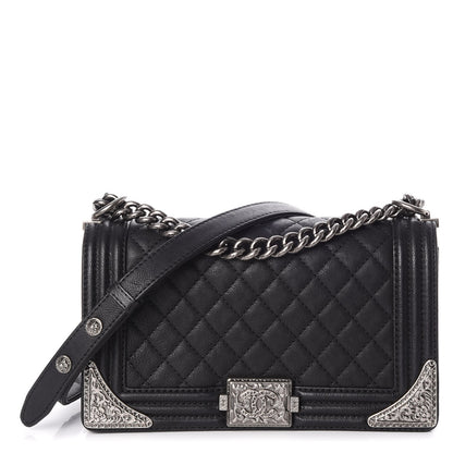 Chanel Calfskin Quilted Metal Embellished Paris Dallas Medium Boy Flap Black 1 of 11