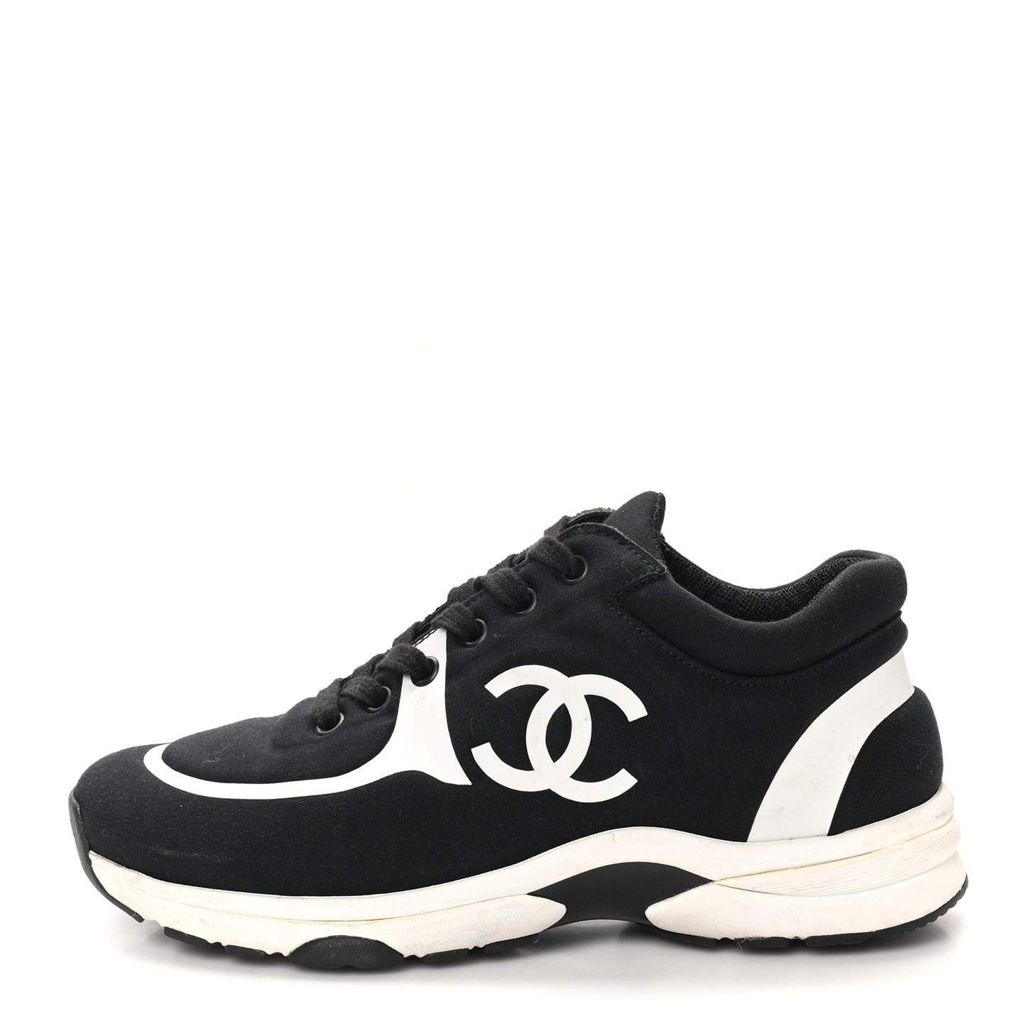 Nylon Suede Calfskin Womens CC Sneakers 37 Black White