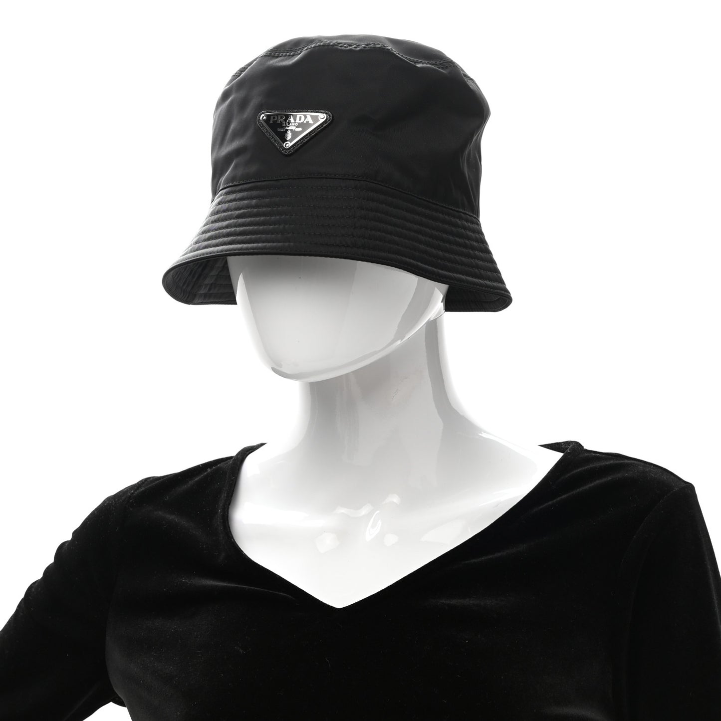 Re-Nylon Metal Triangle Logo Womens Bucket Hat S Black