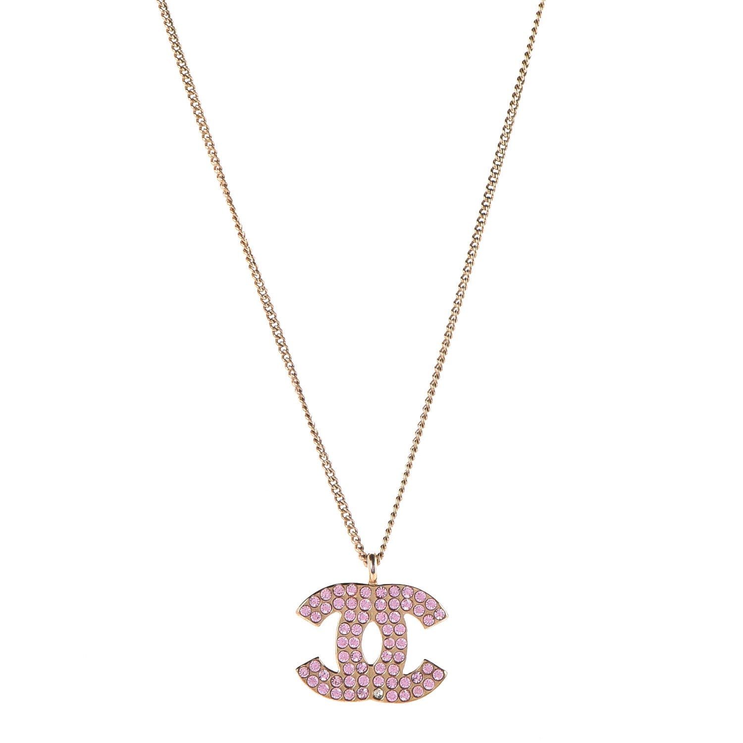 Chanel Crystal CC Necklace Pink Gold 1 of 6