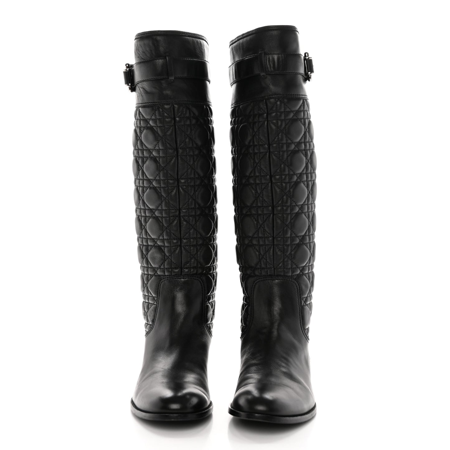 Calfskin Cannage Tall Riding Boots 38.5 Black