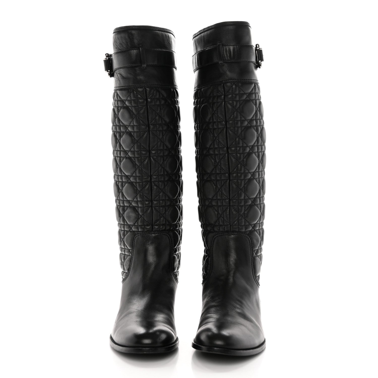Christian Dior Calfskin Cannage Tall Riding Boots 38.5 Black 2 of 16