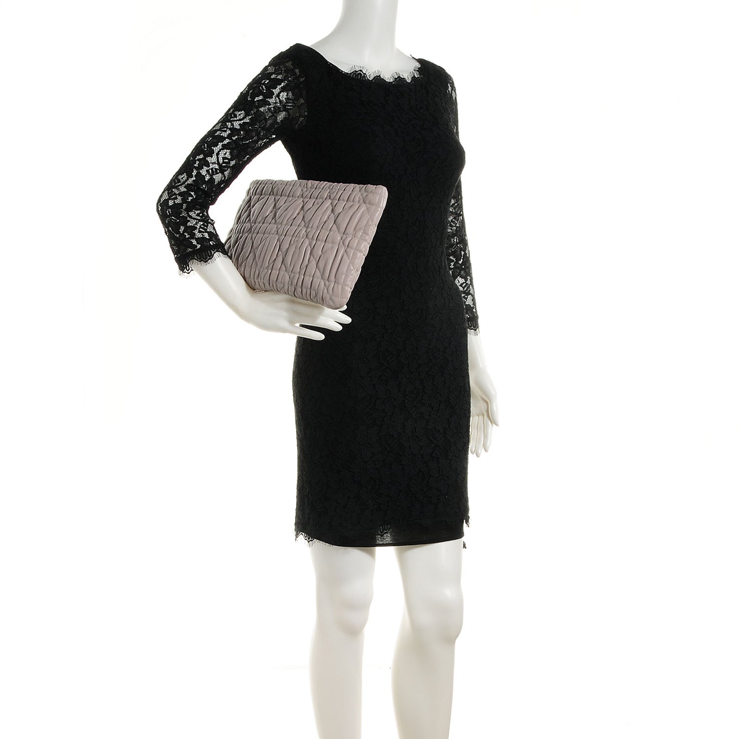 Lambskin Quilted Delidior Cannage Clutch Grey