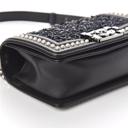 Chanel Calfskin Pearl Tweed Small Boy Flap Black 8 of 10