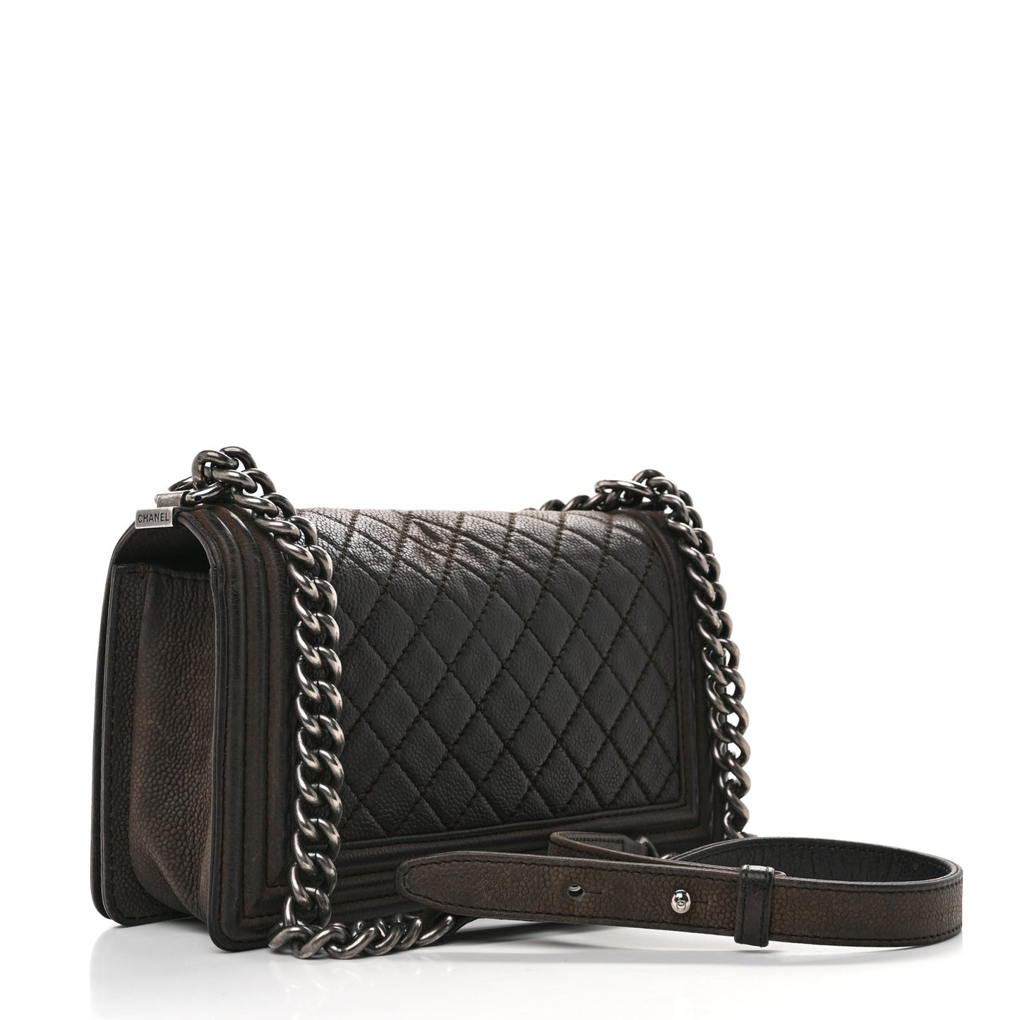 Iridescent Caviar Quilted Medium Boy Flap Dark Grey