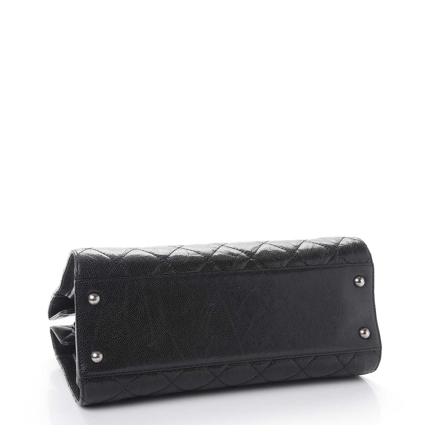 Crumpled Grained Calfskin Quilted CC Crave Tote Black