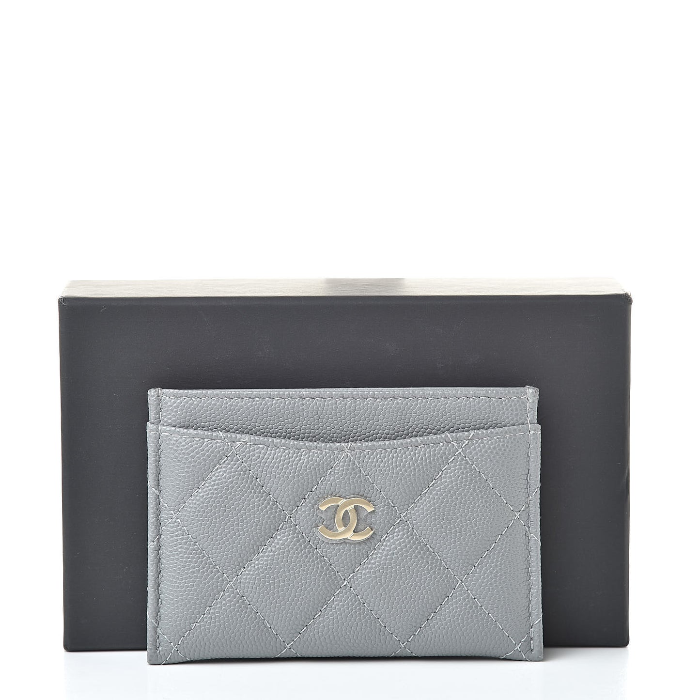 Caviar Quilted Card Holder Grey