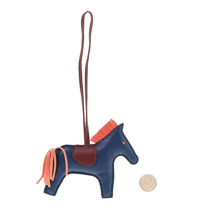 Hermes Milo Lambskin Grigri Rodeo Horse Bag Charm MM Bleu de Malte Rouge H Peony 2 of 4